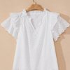 Women's White Broderie Anglaise Ruffle Short Sleeve Blouse - Perfect for Summer - Image 9