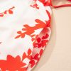 Elegant Red Floral Print Trimmed V Neck Ruffle Sleeve Long Dress for Women - Image 10