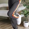 Women's Dark Grey High Waist Sweatpants with Playful Rainbow Stripes - Image 3