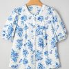 Women's Sky Blue Floral Tiered Puff Short Sleeve Pleated Bust Buttoned Casual Shirt - Image 8