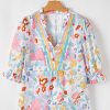 Women's Vibrant Pink Boho Flower Print Half Puff Sleeve Blouse - Image 9