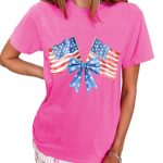 Women’s Sachet Pink Dual American Flag Bow Printed Casual T-Shirt