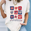 Women's White American Heart Star Checkered Graphic Tee - Casual Summer Style - Image 2