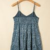 Women's Blue Floral Print Spaghetti Strap Knot Detail High Waist Flared Mini Dress - Image 9