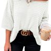 Women's Beige Textured Knit Short Sleeve Sweater - Versatile One Shoulder Style - Image 11