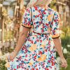 Women's Green Floral Print Zipper Ruffled Short Sleeve High Waist Mini Dress - Image 2