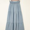 Women's Beau Blue Tiered Smocked High Waist Denim Maxi Skirt - Flattering and Elegant Casual Wear - Image 8