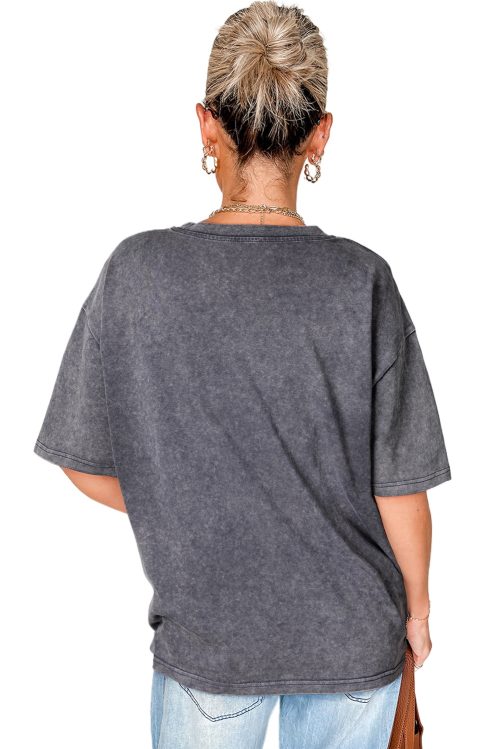 Women's Medium Grey TEXAS Steer Head Graphic Oversized T-Shirt - Vintage Mineral Wash