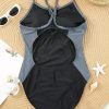 Women's Black Spaghetti Strap Cutout Back Sporty One Piece Swimsuit - Image 10