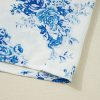 Women's Sky Blue Floral Tiered Puff Short Sleeve Pleated Bust Buttoned Casual Shirt - Image 15