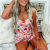 Women's Multicolour Floral V Neck Cami Top and Ruffled Shorts Lounge Set - Image 8