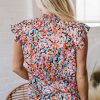 Women's Orange Floral Print Flutter Sleeve Blouse - Elegant & Casual Top - Image 2