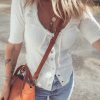 Women's White Textured Half Sleeve Shirt with Snap Button and Drawstring Tie Neck - Image 9