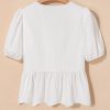 Elegant Women's White Bow Knot Decor Square Neck Puff Sleeve Peplum Top - Image 16