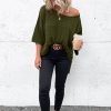 Women's Green Textured Knit Drop Shoulder Short Sleeve Sweater - Casual and Stylish - Image 5