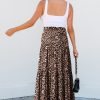 Women's Brown Leopard Floral Reversible Ruffle Hem Maxi Skirt - Elegant & Versatile - Image 4