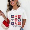 Women's White American Heart Star Checkered Graphic Tee - Casual Summer Style - Image 6