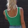 Women's Dark Green Lightweight Ribbed Knit Sweater Vest with Contrast Trim - Image 15