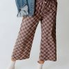 Women's Khaki Checkered High Waist Loose Casual Pants - Trendy Wide Leg Style - Image 3