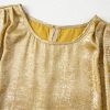 Elegant Gold Glossy Round Neck Blouse with Pleated Detail - Short Sleeve - Image 8