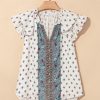 Women's White Boho Pattern V Neck Blouse with Tiered Ruffled Sleeves - Image 7