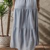 Women's Beau Blue Tiered Smocked High Waist Denim Maxi Skirt - Flattering and Elegant Casual Wear - Image 2