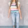 Women's Multicolor Striped Color Block Flutter Sleeve Short Sleeve Sweater Top - Image 3