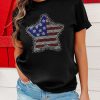 Women's Black Flag Inspired Rhinestone Star Graphic T-Shirt - Image 6