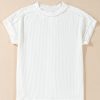 Women's White Textured Knit T-Shirt with Exposed Stitching - Image 6
