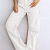 Women's White High Waist Straight Leg Cargo Pants with Pockets - Image 3
