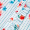 Women's Sky Blue Stripe Floral Ruffle Mini Dress with Belt - Image 17