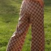 Women's Khaki Checkered High Waist Loose Casual Pants - Trendy Wide Leg Style - Image 11