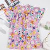 Women's Pink Floral V Neck Top with Flutter Sleeves - Elegant Spring/Summer Style - Image 4
