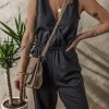Women's Black Wrap V Neck Sleeveless High Waist Jumpsuit - Chic and Versatile - Image 3