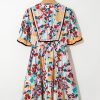 Women's Green Floral Print Zipper Ruffled Short Sleeve High Waist Mini Dress - Image 11