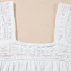 Women's White Hollowed Lace Patchwork Square Neck Short Sleeve Blouse - Image 8