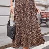 Women's Brown Leopard Floral Reversible Ruffle Hem Maxi Skirt - Elegant & Versatile - Image 15