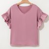 Women's Toadstool Satin Ruffle Sleeve Top - Elegant V Neck Casual Blouse - Image 5