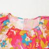 Women's Pink Floral Print Bubble Short Sleeve Dress - Elegant Shift Style for Casual & Semi-Formal Occasions - Image 9