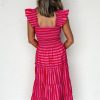 Women's Rose Stripe Flutter Sleeve Smocked Bodice Tiered Maxi Dress - Elegant Casual Summer Dress - Image 2