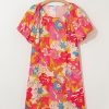 Women's Pink Floral Print Bubble Short Sleeve Dress - Elegant Shift Style for Casual & Semi-Formal Occasions - Image 7