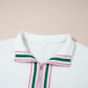 Elegant Women's White Contrast Striped Collar Textured Half Sleeve Blouse - Image 9
