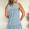 Beau Blue Bowknot Neck Sleeveless Ruffled Chambray Dress - Chic & Playful Summer Style - Image 2