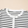 Women's White Stripe Textured Short Sleeve Buttoned Henley Top - Casual Summer Tee - Image 12