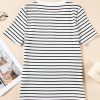 Women's White Stripe Textured Short Sleeve Buttoned Henley Top - Casual Summer Tee - Image 11