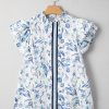 Women's Sky Blue Floral Print Ruffled Short Sleeve Blouse – Stylish Summer Top - Image 4