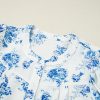 Women's Sky Blue Floral Tiered Puff Short Sleeve Pleated Bust Buttoned Casual Shirt - Image 10