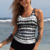 Women's Black Printed Double Straps Tankini Top with Solid Shorts - Stylish 2-Piece Swimsuit - Image 3