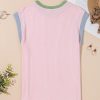 Women's Pink Colorblock Sequin American Flag Casual T-Shirt with Twisted Rib Texture - Image 8