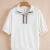 Elegant Women's White Contrast Striped Collar Textured Half Sleeve Blouse - Image 7